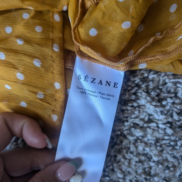 Sezane NWT Wood Top in Yellow with Polka Dot Print - Picture 13 of 15